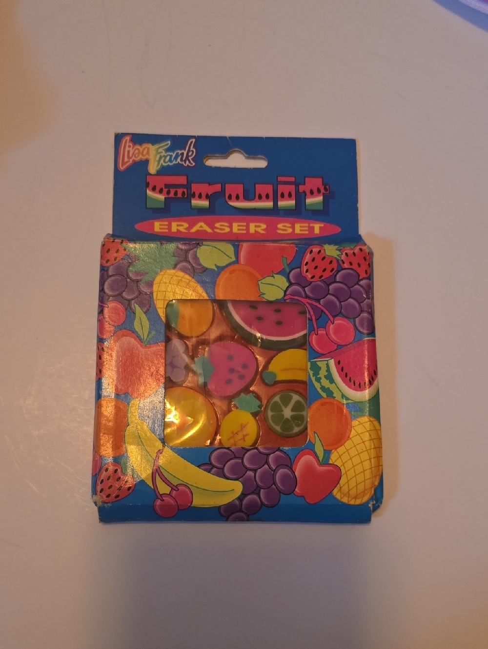 Lisa Frank Fruit Eraser Set - Blue, Pink, Purple, Yellow, Green, Red
